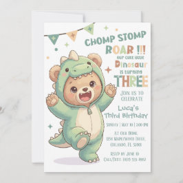Cute Teddybeer Dinosaur | Derde Dinosaurus Verjaar Kaart