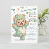 Cute Teddybeer Dinosaur | Derde Dinosaurus Verjaar Kaart (Staand voorkant)