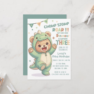 Cute Teddybeer Dinosaur Derde Dinosaurus Verjaar Kaart