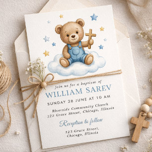Cute Teddybeer Doop Design met Blauwe Sterren Kaart