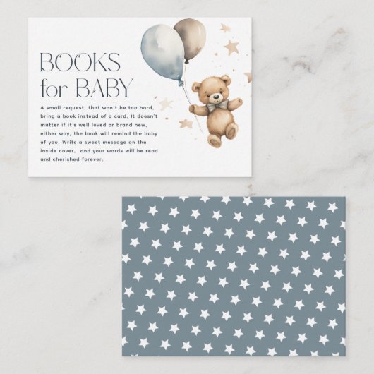 Cute teddybeer en ballonnen jongensboeken voor bab informatiekaartje (Voorkant / Achterkant)