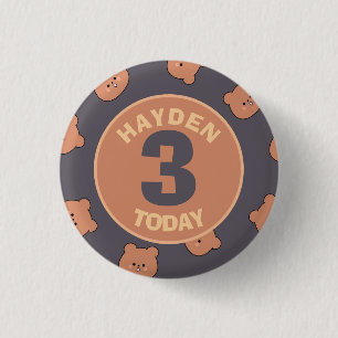 Cute Teddybeer Gezicht Kinderen Verjaardag Leeftij Ronde Button 3,2 Cm