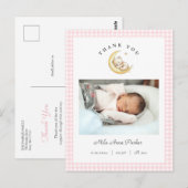 Cute teddybeer gingham meisje geboorteaankondiging briefkaart (Voorkant / Achterkant)