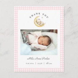 Cute teddybeer gingham meisje geboorteaankondiging briefkaart