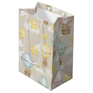 Cute Teddybeer Heet Luchtballon Neutraal Patroon 2 Medium Cadeauzakje