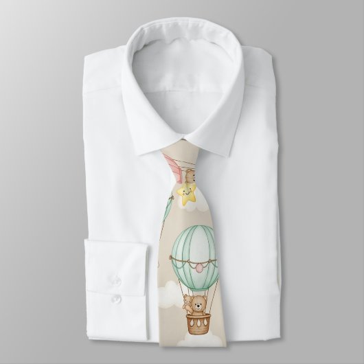 Cute Teddybeer Heet Luchtballon Neutraal Patroon 2 Stropdas (Gebonden)