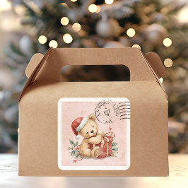 Cute Teddybeer Kerstcadeau Vintage Postzegel Vierkante Sticker