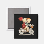 Cute Teddybeer Koppel met Bloem Fiets Grafisch Magneet (Voorkant / Achterkant)