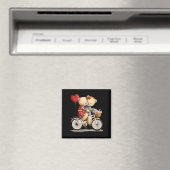 Cute Teddybeer Koppel met Bloem Fiets Grafisch Magneet (Insitu (Vaatwasser))