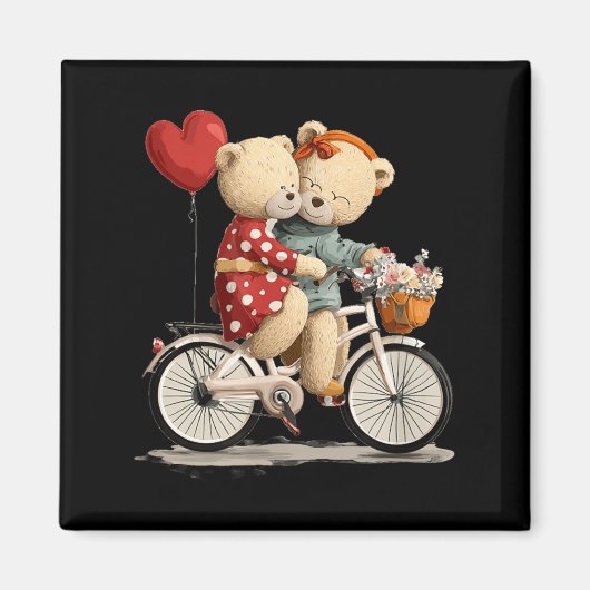 Cute Teddybeer Koppel met Bloem Fiets Grafisch Magneet (Voorkant)