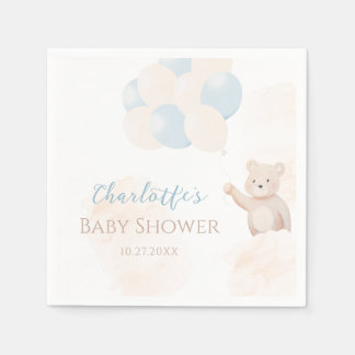 Cute teddybeer met ballonnen jongens babyshower servet