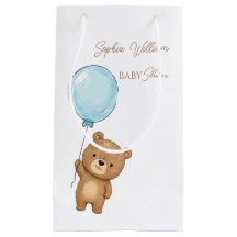 Cute teddybeer met blauwe ballon jongens baby show