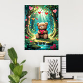 Cute Teddybeer met Hart in Bos Poster (Thuiskantoor)
