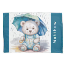Cute teddybeer met paraplu jongen babyshower cadea