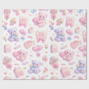 Cute Teddybeer Moeder Clipart Bundel Pastel Wate Cadeaupapier