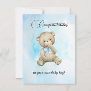 Cute teddybeer nieuwe baby jongen felicitaties kaa briefkaart