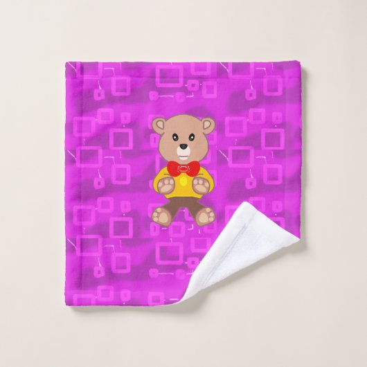 Cute teddybeer op roze geometrisch bad handdoek (Wasdoekje)