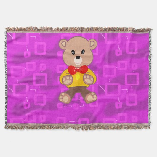Cute teddybeer op roze geometrisch deken (Voorkant)