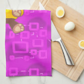 Cute teddybeer op roze geometrisch  theedoek (Quarter Fold)