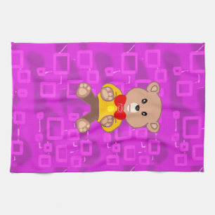 Cute teddybeer op roze geometrisch theedoek
