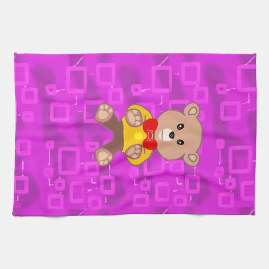 Cute teddybeer op roze geometrisch  theedoek (Horizontaal)