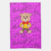 Cute teddybeer op roze geometrisch  theedoek (Verticaal)