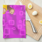Cute teddybeer op roze geometrisch theedoek (Quarter Fold)