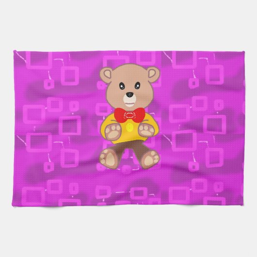 Cute teddybeer op roze geometrisch theedoek (Horizontaal)