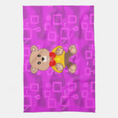 Cute teddybeer op roze geometrisch theedoek (Verticaal)