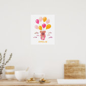 Cute Teddybeer Roze Ballonnen Naam Poster (Keuken)
