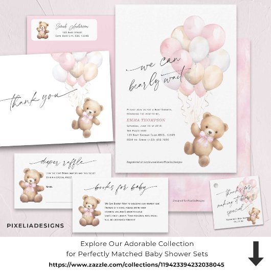 Cute Teddybeer Roze Lint Boeken Voor Baby Meisje Informatiekaartje