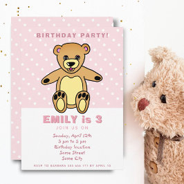 Cute Teddybeer Roze Stippen Meisje Verjaardag Kaart