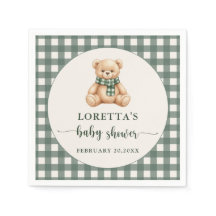 Cute Teddybeer Rustic Groen Geruite Baby Shower
