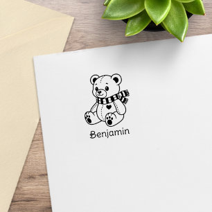 Cute teddybeer speelgoed met sjaal aangepaste naam rubberstempel