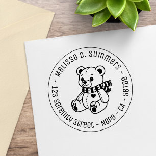 Cute teddybeer speelgoed met sjaal Ronde adres Rubberstempel