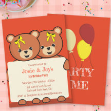 Cute Teddybeer Tweeling of Broer/Zus Verjaardagsfe
