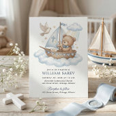 Cute Teddybeer Zeilboot Doop Uitnodiging Ontwerp