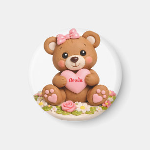 Cute teddybeerfiguur met naam Hart Magneet