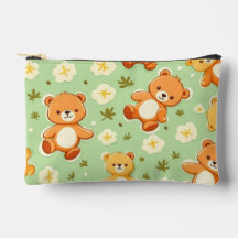 Cute teddyberen en bladerenpatroon groen