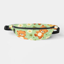 Cute teddyberen en bladerenpatroon groen