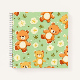 Cute teddyberen en bladerenpatroon groen notitieboek
