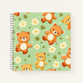 Cute teddyberen en bladerenpatroon groen notitieboek