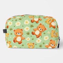 Cute teddyberen en bladerenpatroon groen