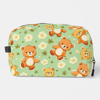 Cute teddyberen en bladerenpatroon groen toilettasje