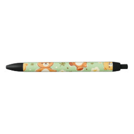 Cute teddyberen en bladerenpatroon groen zwarte inkt pen