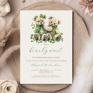 Cute Teddyberen Groene Klimop Tweeling Baby Shower Kaart