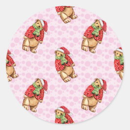 Cute teddyberen in kerstmutsen en rode jassen – pi ronde sticker