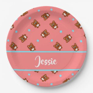 Cute teddyberen op roze papieren bordje