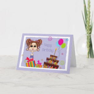 Cute Teen, Brunette, Cake, Cadeaus, Happy Birthd Kaart