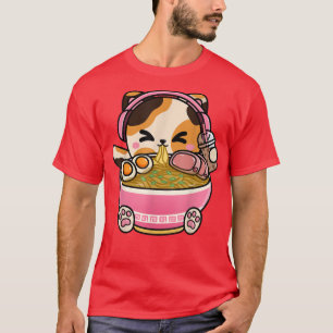 Cute Teen Girl Kawaii Cat Neko Ramen Boba Tea Japa T-shirt